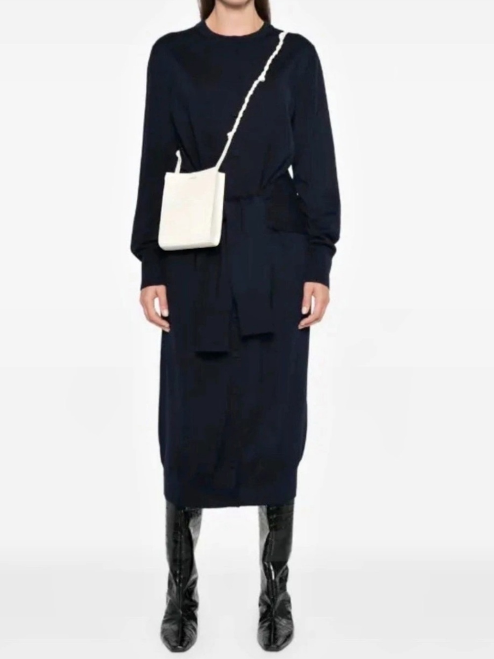 Jil Sander Tangle Small White Leather Crossbody Bag